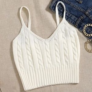Cable Knit Camisole Sleeveless Crop Top - L (10)